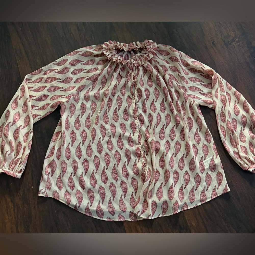 Zara Cream Blouse with Burgundy Paisley Motif